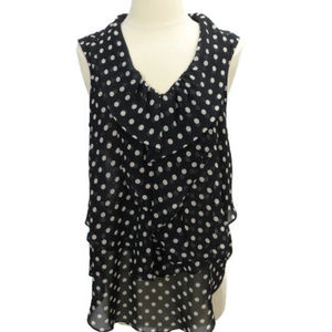 Ali Ro Tunic Size  6 Black White Polka Dots Sleeveless Ruffles V Necl